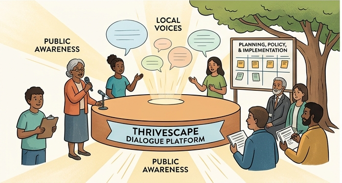 Illustration of a collaborative bridge being built, connecting research and knowledge to inclusive policies
